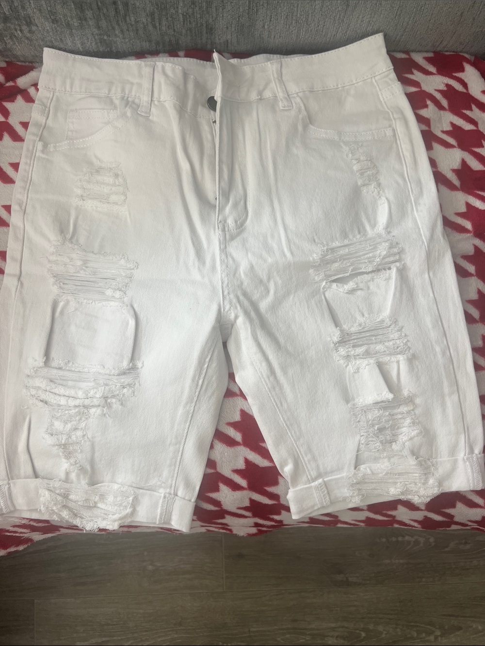 Men's Distressed White Denim Shorts
